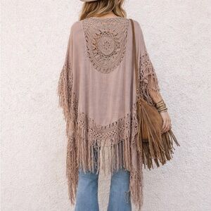 Miracle Medallion Crochet Kimono Cardigan Blush Pink Size M / L Tassel Boho